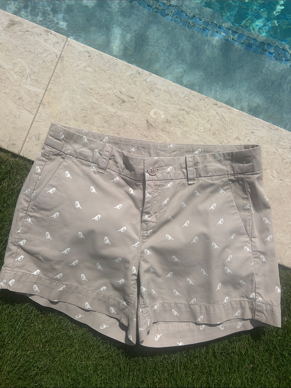 EUC Paper Twill Tan Shorts with White Bird Print